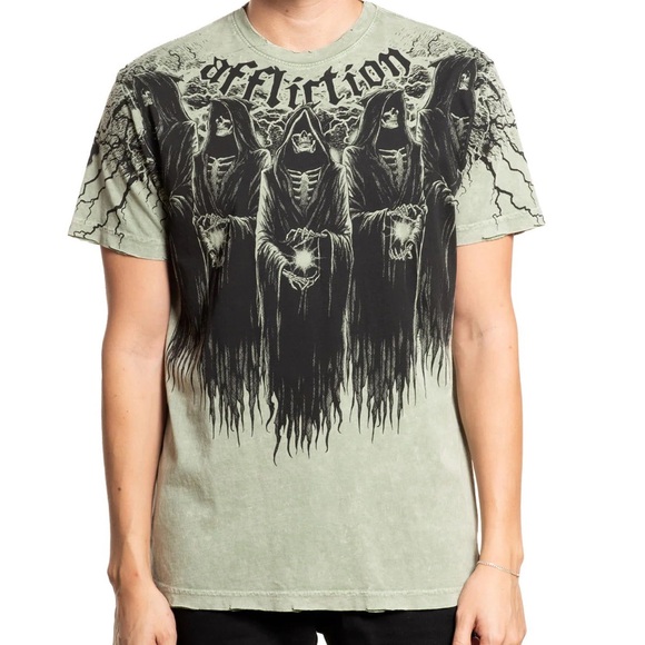 Affliction Other - Affliction Men’s Small Shadow Tee Short-Sleeve Graphic Green Black Skull Shirt